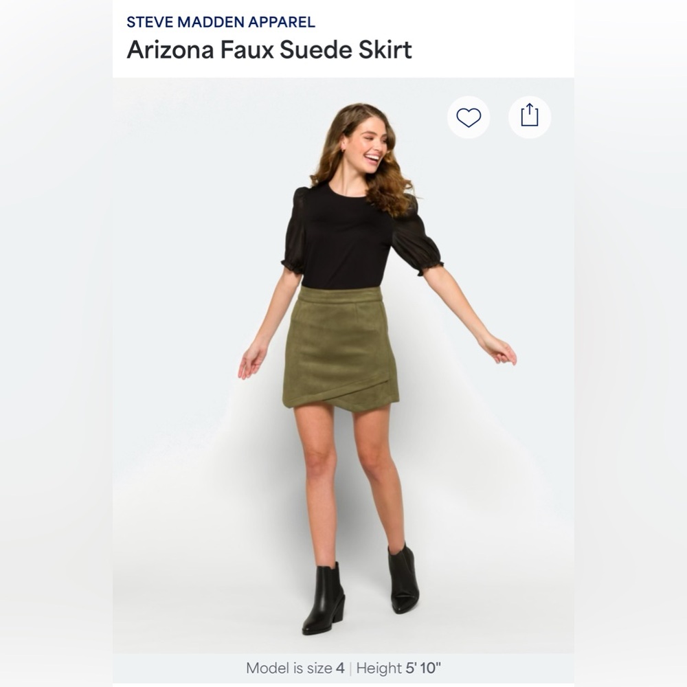 Olive Green Women's Skirt - Faux Suede